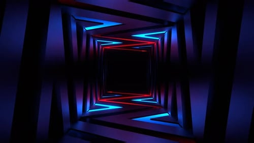 Red And Blue Neon Curve Lines Corridor Background Vj Loop In 4K