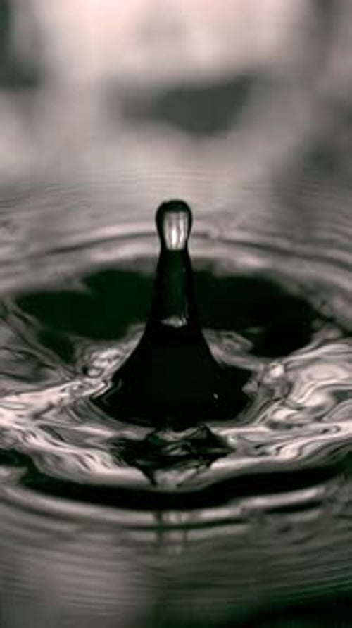 Close-Up Of Concentric Ripple Waves From Slow-Mo Water Droplet