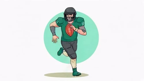 American Football Player Quarterback Running with Ball & Throwing, Rugby Sports Cartoon Animations