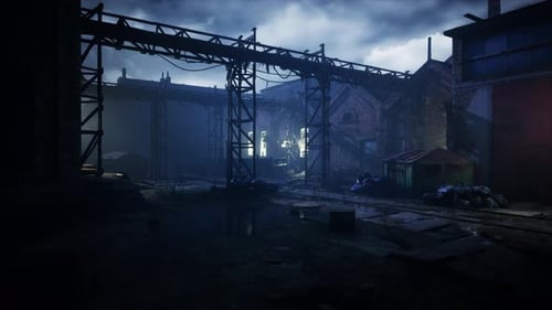 Night at Large Abandoned Industrial Area