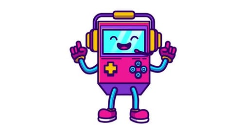 Animated Retro Gaming Console Character with Headphones