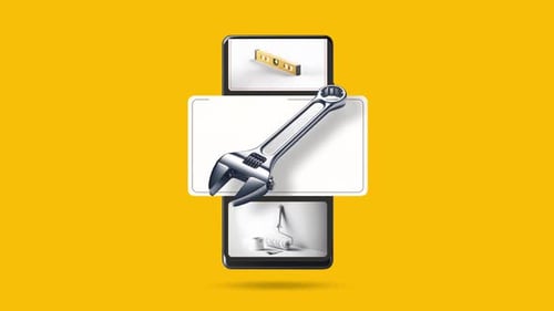 Hardware tools and electrical products that come out of the mobile phone. E-commerce and sales anima