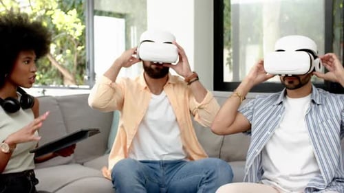 Friends Playing Virtual Reality Game on Headsets