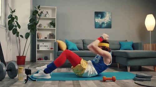 LOS ANGELES CALIFORNIA 10 OCTOBER 2019 Concentrated Sportsman Doing Abdominal Crunches Training His
