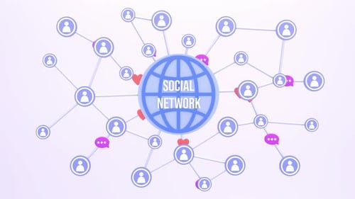 Animated Social Network Connections Loop with User Interaction Icons