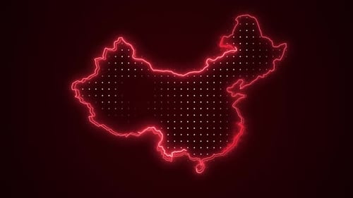 Glowing Neon Red Outline of China Map