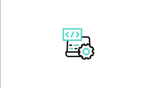 Animated Flat Design Coding Development Icon with Gear