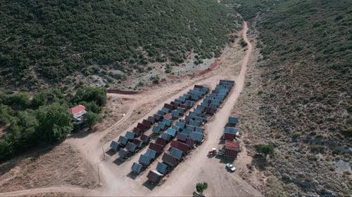 Aerial View of Farm Trailers in Rural Setting