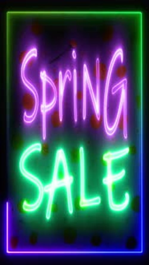 Spring Sale Purple and Green Neon Sign Colorfull Background Vertical