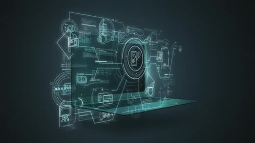 Animated Futuristic Tech HUD Display on Laptop Screen