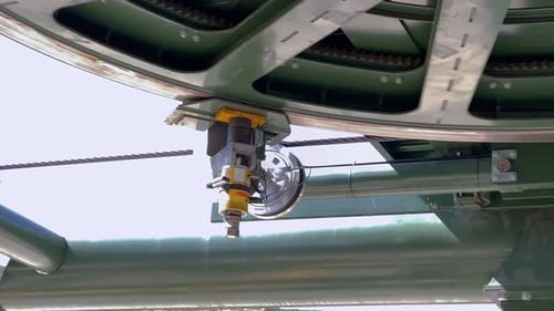 Steel wheel powering gondola in Royal Gorge Park, Colorado, close up