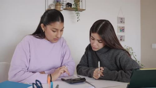 Two Young Adults Study Together at Home