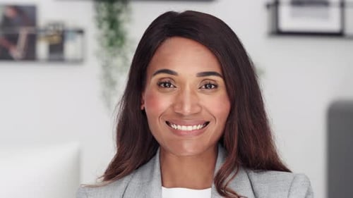 Happy Confident Young Business Woman in Office Close Up Portrait