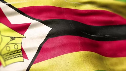 Realistic Waving Flag of Zimbabwe with Textured Fabric