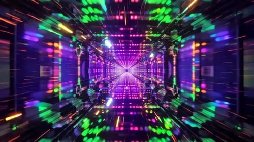 4K Loopable Abstract Neon Sci Fi Tunnel Flight with Colorful