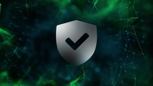 Digital Glitch Shield Checkmark Logo Reveal