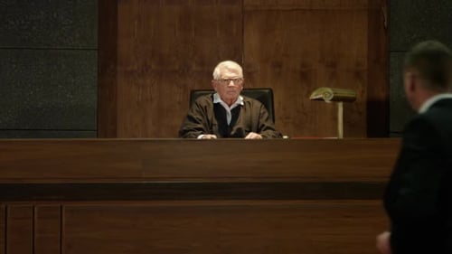 Court room scene - modern lawyers in an american trial court in front of a judge