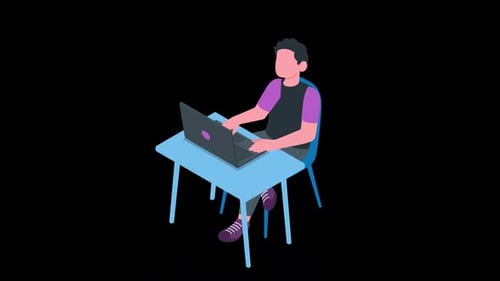 Flat Design Animation of Person Working on Laptop