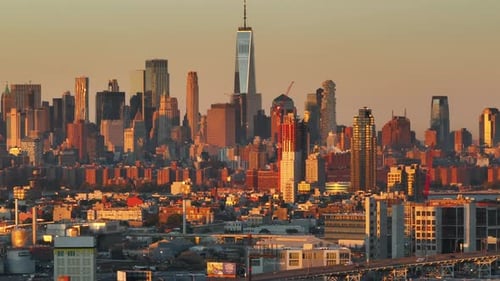Aerial view of Lower Manhattan on an autumn morning