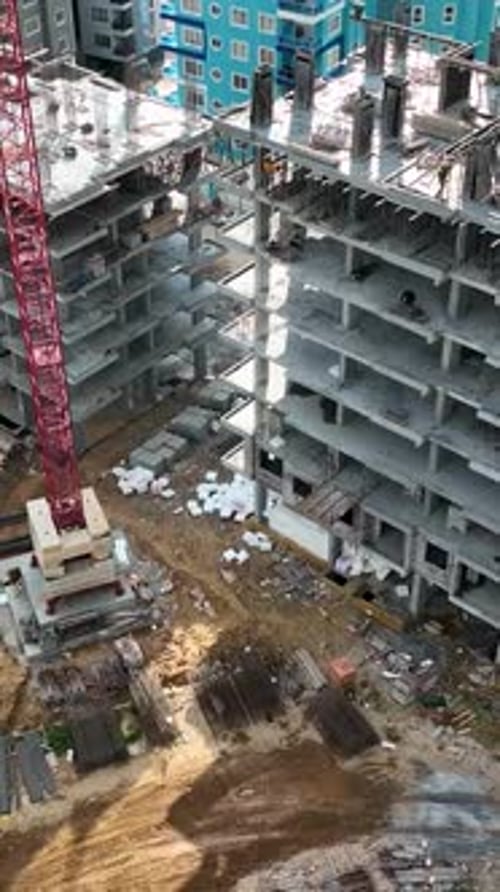 Vertical Video Aerial View Construction Site Work on Site