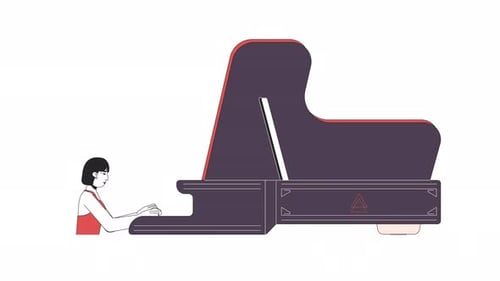 Animated Flat Design of a Person Playing a Grand Piano