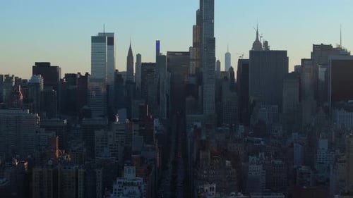 Aerial Views Showcase Financial District of Manhattan and Nearby Neighborhoods As the Sun Sets Over