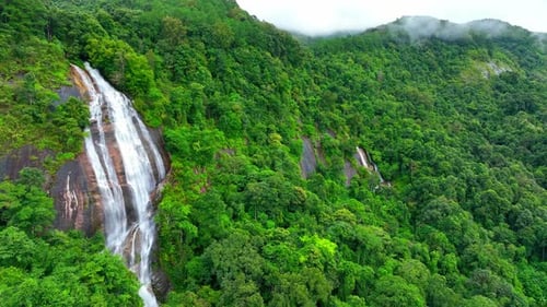 An aerial view above the waterfall