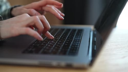 Tracking Shot Female Hands of Businesswoman Professional User Worker Using Typing on Laptop Notebook