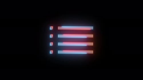 Neonsymbol mit Aufzählungszeichen, Cyanbraune Farbe, leuchtende Animation, schwarzer Hintergrund