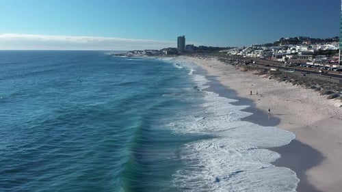 Aerial View Of Bloubergstrand Beach In Cape Town, South Africa - drone shot