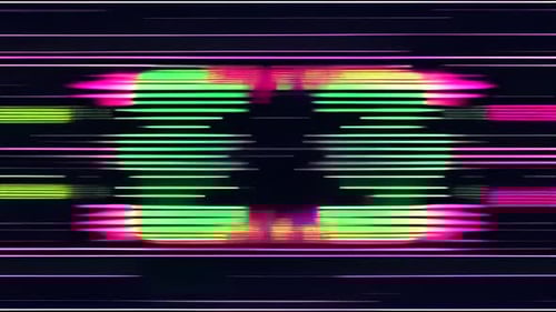 A glitchy, colorful background with a TV screen noise glitch effect