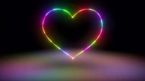 Looping Neon Heart Outline With Changing Rainbow Colors