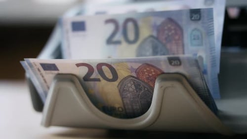 Closeup Counter Counting Banknotes European Currency