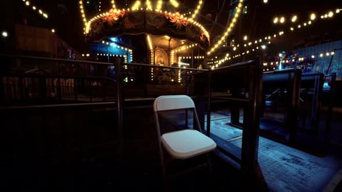 Empty Carnival Night with Glowing Carousel and String Lights