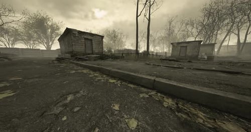 Gloomy Post-Apocalyptic Environment with Abandoned Buildings
