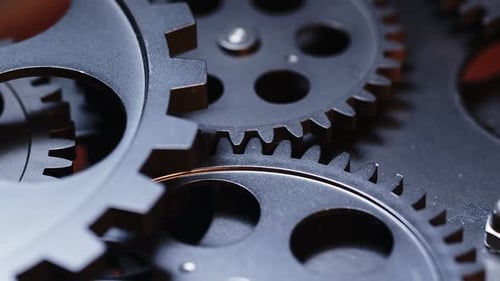 Metal Gears Rotating in Extreme Close Up