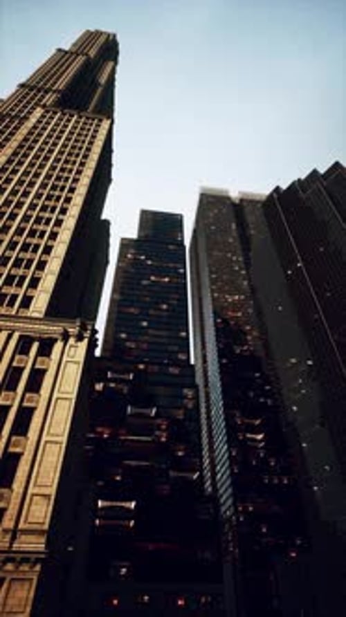 Vertical Format of Looking Directly Up at the Skyline of the Financial District