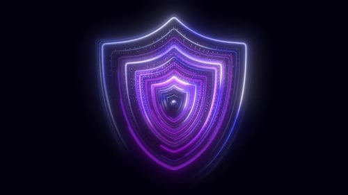 Neon Glowing Cyber Security Shield Tunnel Loop
