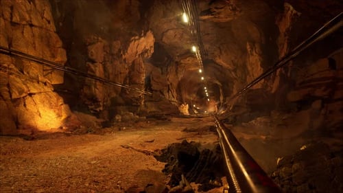 Underground Mine Passage With Electric Lights