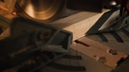 Circular Saw Cutting Wood Lumber Indoors