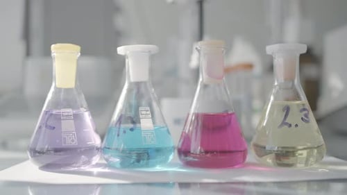 Colorful Liquid Samples Lined Up In Lab