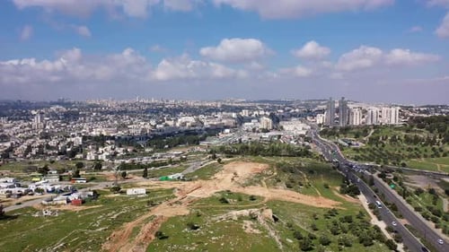 Jerusalem City wide shot aerial Flight view