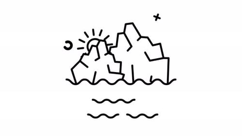 Eisberg mit animierter Sonnenlinien-Ikone. Animationsanimation mit Wintermotiv