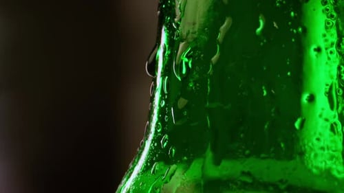 Close Up of Wet, Cold Green Beer Bottle