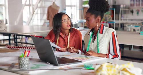 Women, fashion and teamwork at creative studio for design
manufacturing