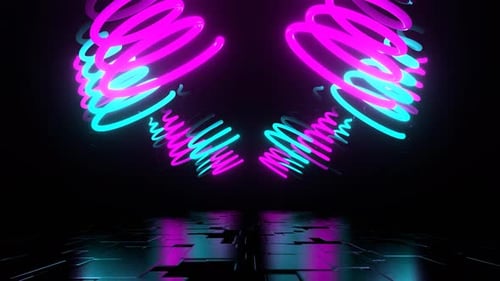 Road Of Cyan And Pink Neon Spiral Lamps Background Vj Loop In 4K