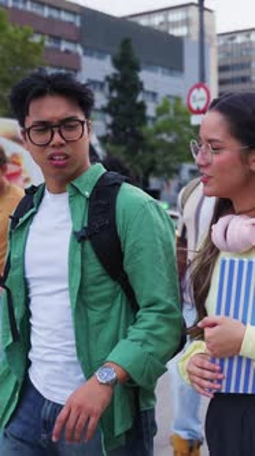 Students walking in a group in the city