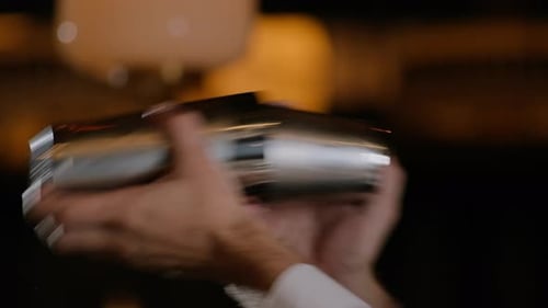 Bartender Shaking Cocktail in Silver Shaker
