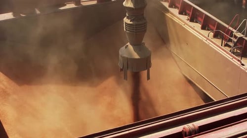 Grain Loading to Bulker Ship Cargo Container at Sea Grain Terminal in Seaport Wheat Shipment From