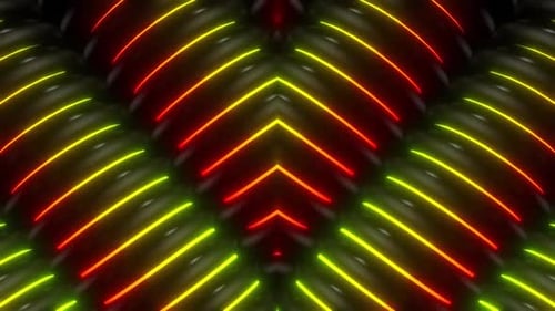Des lignes de néon rouges et jaunes dynamiques pulsent sur un fond sombre et texturé
